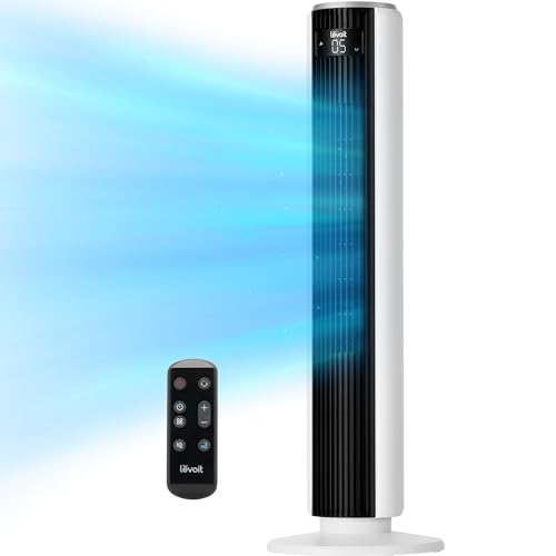LEVOIT Tower Fan for Bedroom, Standing Fan with 28dB Quiet for Sleep, Remoter, 12H Timer, 25ft/s Velocity, 5 Speeds, 4 Modes, 90° Oscillation for Home, Office, Indoor, Bladeless 36 inch, White