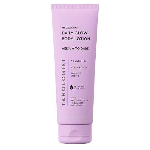 Tanologist Hydrating Daily Glow Body Lotion- Medium/Dark, Gradual Tanning Lotion, No Fake Tan Smell, Streak-Free & Natural Looking Self Tanner, Moisturizing, Vegan, 8.45 fl. oz/250 ml Tube