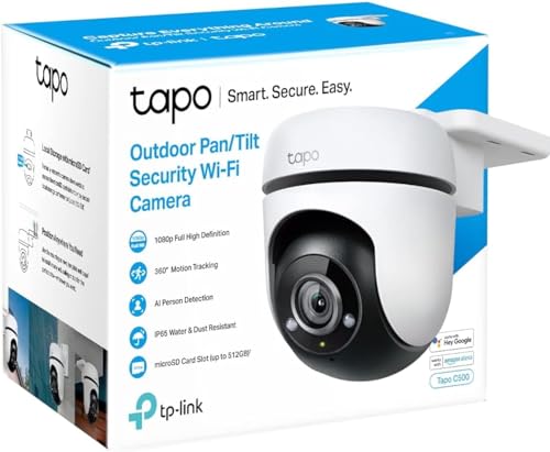 Tapo 1080P Outdoor Wired Pan/Tilt Security Wi-Fi Camera, 360° View, Motion Tracking, Works with Alexa &amp; Google Home