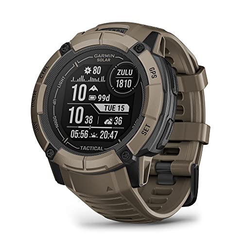 Garmin Instinct 2X Solar - Tactical Edition, Rugged GPS Smartwatch, Built-in Flashlight, Ballistics Calculator, Solar Charging Capability, Coyote Tan