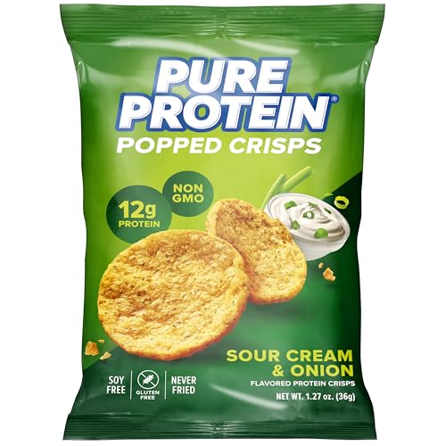 Pure Protein Popped Crisps, Sour Cream & Onion, High Protein Snack, 12G Protein, 1.27oz., 12 Count