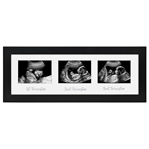 Americanflat Sonogram Picture Frame with Shatter-Resistant Glass - 15x5 Frame Fits Three 3x4 Sonograms with Interchangeable Mats - Signature Collection - Photo Frames for Tabletop and Wall - Black
