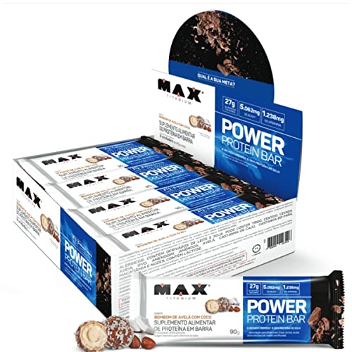 Max Titanium Power Protein Bar - 8 Unidades 90G Bombom De Avelã Com Coco -