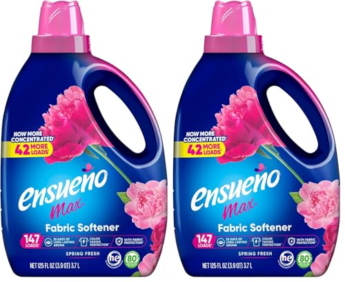 Ensueño Max Liquid Fabric Softener - Spring Fresh Scent - (2 Pack) 125 fl oz - Color-Safe Fabric Softener Liquid - Softens 123 Loads - Reduces Wrinkles & Static