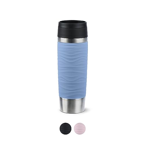 (-63%) Emsa Travel Mug 500 ml Wave Thermobecher, neuer Komfort-Schraubverschluss, Kaffeebecher to go Edelstahl, 6h heiß und 12h kalt, 100% dicht, spülmaschinenfest, 360°-Trinköffnung, pastellblau, N20226