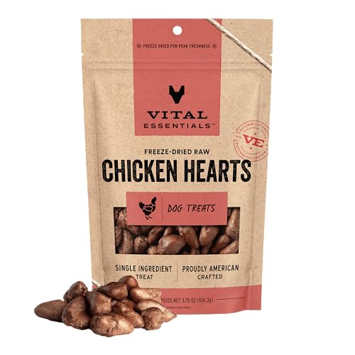 Vital Essentials Single Ingredient Chicken Hearts Dog Treats, 3.75 oz | Freeze-Dried Raw | Premium Quality High Protein Training Treats | Grain Free, Gluten Free, Filler Free