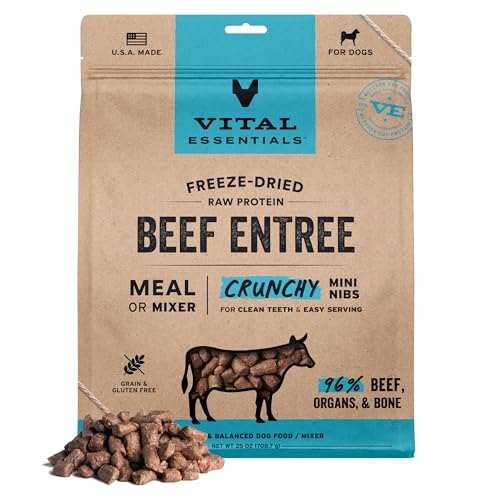 Vital Essentials Freeze-Dried Raw Beef Meal or Mixer Dog Food Crunchy Mini Nibs, 25 oz
