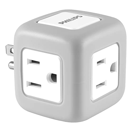Philips 3-Outlet Extender, Surge Protector, Charging Station, Grounded Wall Tap, 3-Prong, Space Saving Design, Gray, SPP3002GR/37