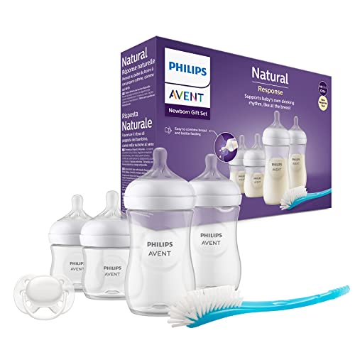 (-31%) Philips AVENT Babyflaschen Natural Response, Geschenkset für Neugeborene – 4 Babyflaschen, ultra soft Schnuller und Flaschenbürste, Babys von 0–12 Monaten und älter (Modell SCD838/11)