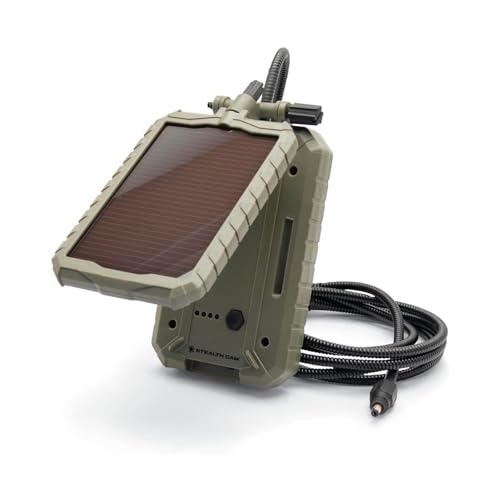 Stealth Cam Durable Sol-Pak Solar Battery Pack, 12V Solar Power Panel, Rechargeable Battery & Insulated Cable, Compatible with All Wireless/Cellular Trail Cameras - 5000 mAh