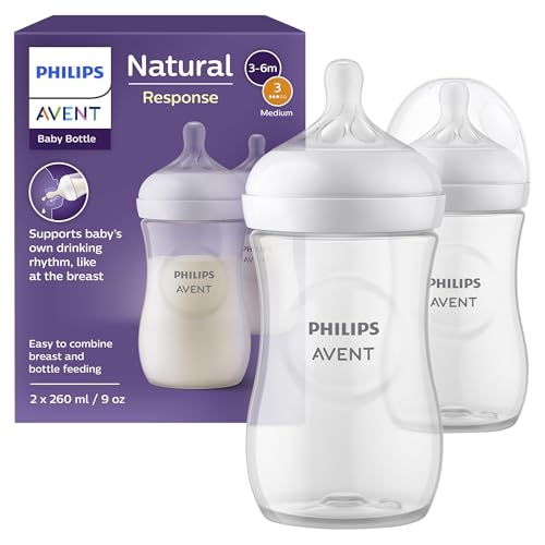 Philips Avent Natural Response Baby Bottle - 2 x 260ml Baby Milk Bottle for Newborns and Up, BPA Free, 1+ Months (Model SCY903/02)