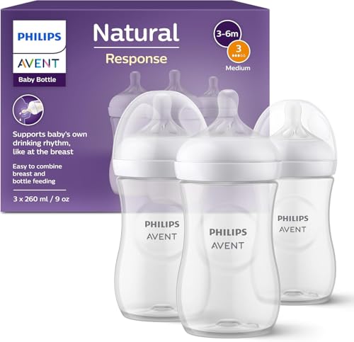 (-20%) Philips Avent Natural Response Babyflasche mit 260 ml mit Saugern für mittleren Nahrungsfluss (Durchflussrate 3), 3er-Pack, SCY903/03