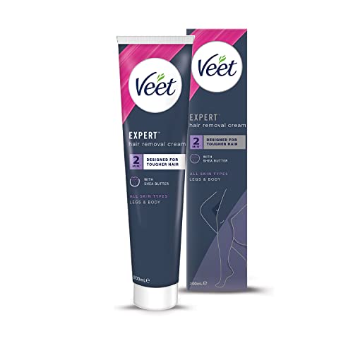 Veet Expert Hair Removal Cream, 200ml (with Spatula), All Skin Types, Legs & Body, Long Lasting Smoothness for 7 Days, Effective from 2 Mins, Works on Tougher Hair, 48 Hour Hydration