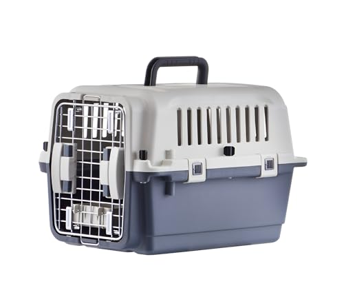 Lanco - Portable and Breathable Plastic Large Dog Carrier. Pets Dogs and Cats. Resistant material. 24x16x16 inches (L*W*H). Gray and White Color.