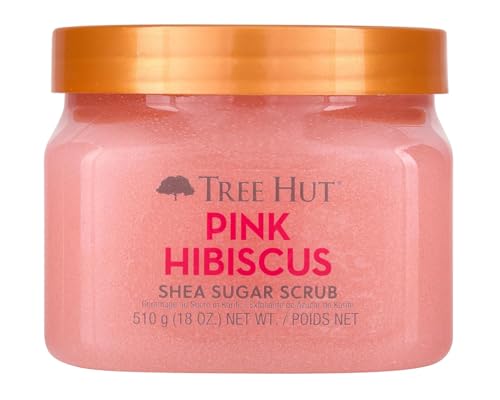Tree Hut Pink Hibiscus Shea Sugar Scrub, Exfoliating, Hydrating & Moisturizing Body Scrub with Shea Butter & Nourishing Essential Oils, Smooth & Soften Skin, 18 oz