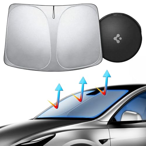 Spigen Front Windshield Sunshade for All Tesla Model Y &amp; 3 | Dual Layered Protection Car Accessories for Model Y 