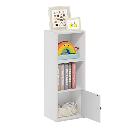 Furinno LUDER Book Shelf, 3-Tier Modern Bookshelf, Bookcase with 1 Door Storage Cabinet, 9.3 x 12 x 31.5, for Organizati