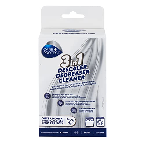 Care+Protect 3-in-1 Washing Machine and Dishwasher Cleaner - Descaler - Degreaser and Hygienizer - Removes Limescale - Residuals - and Prevents Bad Odours - 6 Sachets for 6 Months Supply
