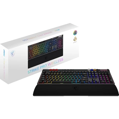 (-37%) MSI Strike PRO Wireless, QWERTZ, DE Layout – Leise mechanische Gaming-Tastatur, leise taktile Schalter, PBT-Tastenkappen, 2,4 GHz, Bluetooth, RGB Mystic Light, 4200-mAh-Akku, volle Größe