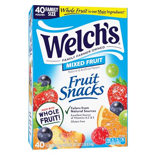 Welch's Fruit Snacks, Mixed Fruit Snack Box, Gluten Free, 0.8oz Snack Packs (Pack of 40)
