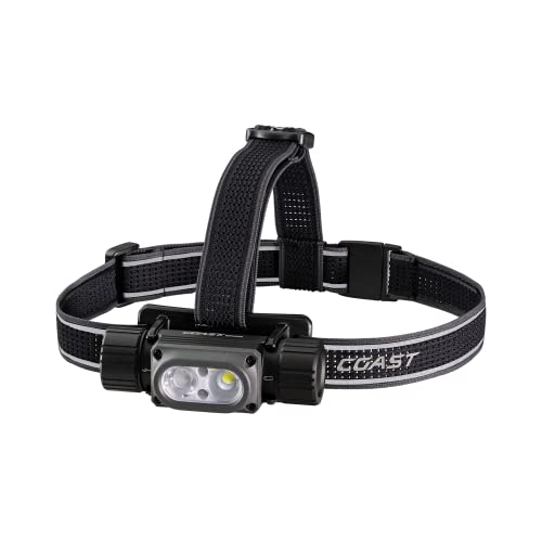 Coast WPH34R 2000 Lumen Waterproof Ultra Bright IP68 USB Rechargeable-Dual Power Headlamp, 6 Modes with Spot and Flood Beams, Black/Grey