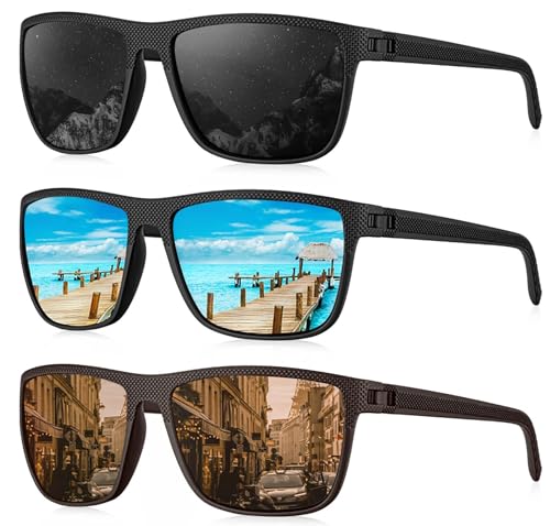 KALIYADI Polarized Sunglasses Men, Lightweight Mens Sunglasses Polarized UV Protection Driving Fishing Golf (Black/Ice Blue/Red)