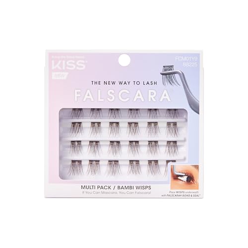 KISS FALSCARA False Eyelashes WISPS Multipack, Bambi, DIY, Natural, Ultra Glam, Invisible, Rewearable 3x, Buildable & Customizable, Easy To Apply, Split Lash Tip | 24 Wisps