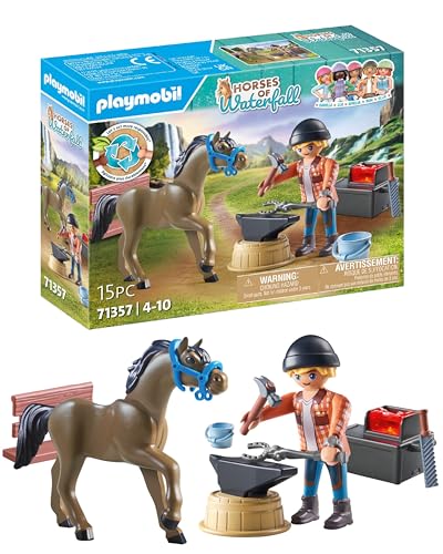 (-26%) PLAYMOBIL Horses of Waterfall 71357 Hufschmied Ben & Achilles, interaktive Pferdepflege auf der Waterfall Ranch, nachhaltiges Spielzeug für Kinder ab 5 Jahren