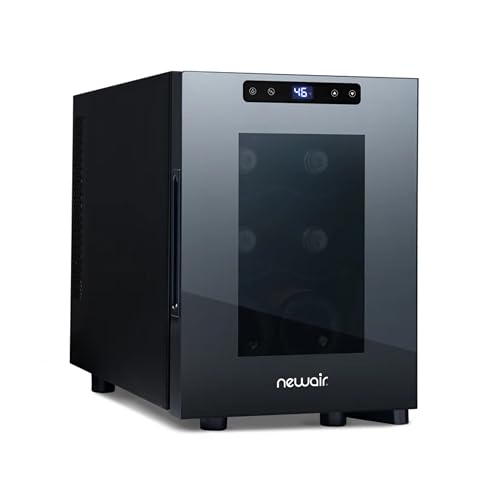 NewAir 10" Wine Fridge for 6 Bottles | Freestanding Wine Cooler Refrigerator with Glass Door | Compact Countertop Storage with Precision Cooling & Quiet Operation | Black : Home & Kitchen