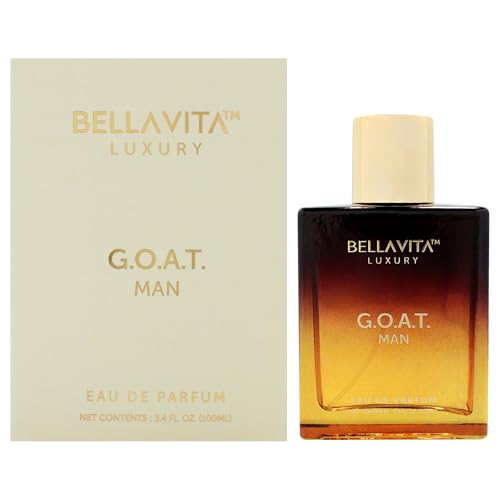BellaVita Luxury G.O.A.T. Men's Eau De Parfum (3.4 fl.oz) | Natural Refreshing Notes of Bergamot, Lavender, Vetiver & Patchouli Oriental | Fresh Perfume for Men | Long-Lasting Perfume for Mens EDP