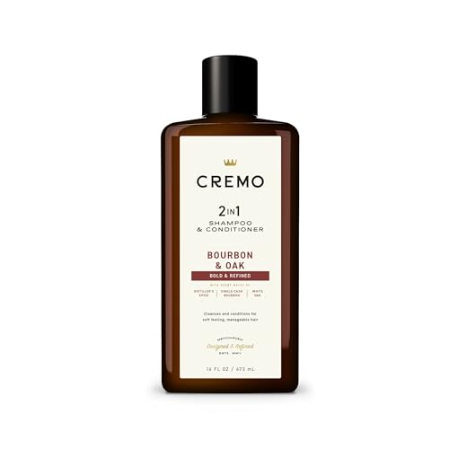 Cremo Bourbon & Oak 2-in-1 Shampoo & Conditioner, Barber Grade Quality That Moisturizes and Cleanses All Hair Types, 16 Fluid Ounce