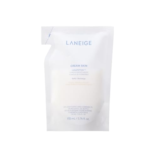 LANEIGE Cream Skin Face Hydrating Milky Toner: Lightweight Refillable Korean Toner & Moisturizer with Ceramides & Peptides for Soothing Hydration & Ba