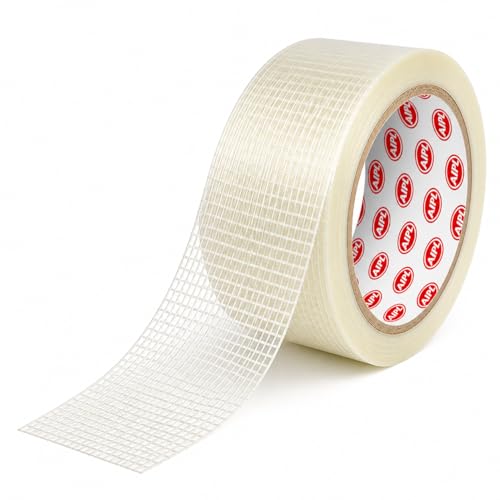 AIPL Cross Filament Strapping Tape 1 Roll 2 Inch x 50 Meter Heavy Duty Transparent Reinforced Fiberglass Tape.