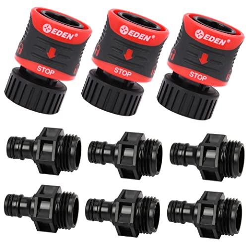 Eden 99909 Premium Quick Connect Starter Kits W/Water Stop & Lock Feature, Fits Standard Garden Hoses, (3 Sets/ 9 Pc)
