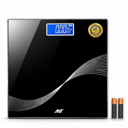 ANT Flora Wave Digital Body Weight Weighing Scale, 180kg Capacity, High Precision Strain Sensor, 50g Graduation, 5mm Tempered Glass, LCD Display, Auto