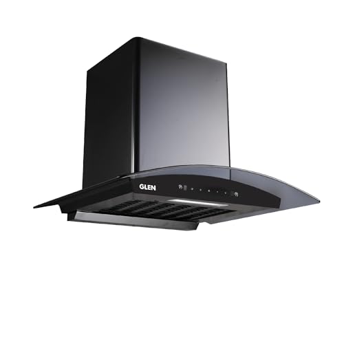 Glen Hood Senza Black Kitchen Chimney 60cm | 1200 m³/hr Suction Capacity | Filterless Thermal Auto Clean | Curved Glass Design | Touch & Gesture Contr