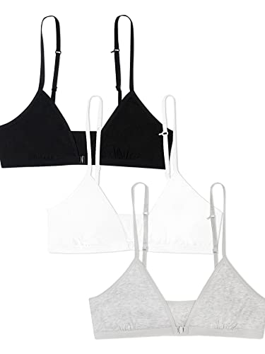 Fruit of the Loom Girls' Big Cotton Convertible Bralette, 3-Pack, Grey Heather/White/Black Hue, 36