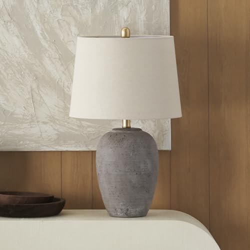Nourison Home 23" Greyish Brown Earth Tone Rustic Farmhouse Ceramic Table Lamp for Bedroom, Living Room, Dining, Of