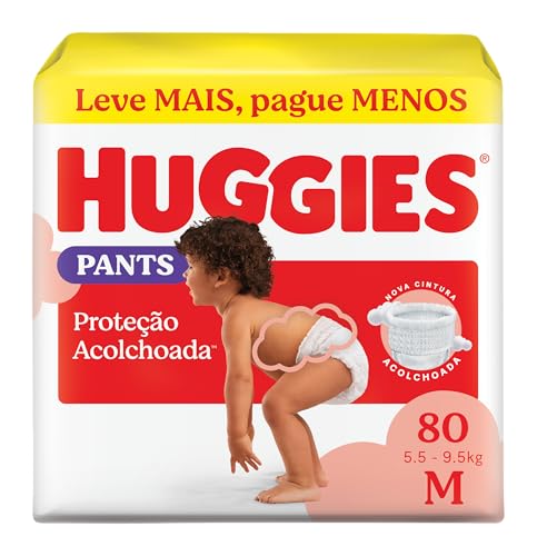Fralda Pants Huggies Proteção Acolchoada, Tamanho M, 80 unidades, Estilo Roupinha, Cintura Macia, Vermelho