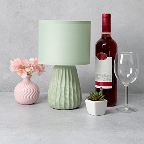 Simple Designs LT1138-SGE 11.02" Traditional Mini Modern Ceramic Texture Pastel Accent Bedside Table Desk Lamp w Matching Fabric Shade for Decor,Bedroom, Nightstand, Living Room, Entryway, Sage Green
