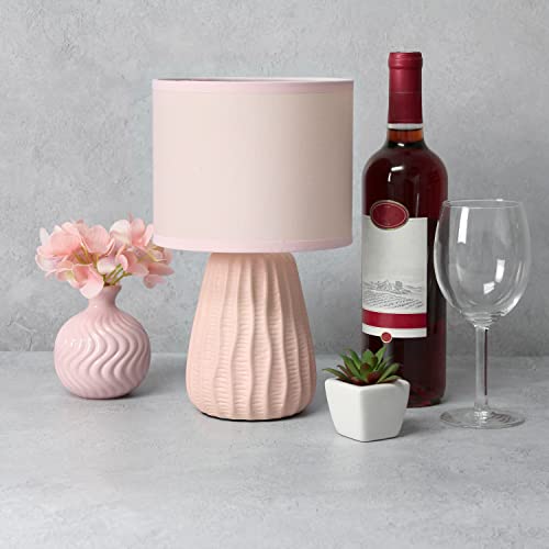 Simple Designs LT1138-LPK 11.02" Traditional Mini Modern Ceramic Texture Pastel Accent Bedside Table Desk Lamp w Matching Fabric Shade for Decor,Bedroom, Nightstand, Living Room, Entryway, Light Pink