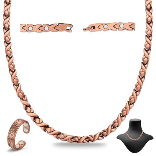 Cigmag Copper Necklace for Men Women - Magnetic Necklace 99% Solid Pure Ring Set Ultra Strength Magnets - Copper Chain with Adjustable Sizing Tool and Present Box
