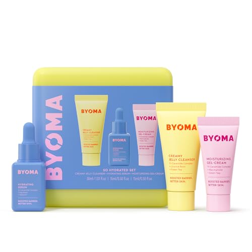 BYOMA So Hydrating Set - Barrier Repair Skincare Set - Creamy Jelly Cleanser, Hydrating Face Serum & Ceramide Face Moisturizer for Dry Skin - Anti Wrinkle, Alcohol Free Skin Care - 30ml, 15ml, 15ml