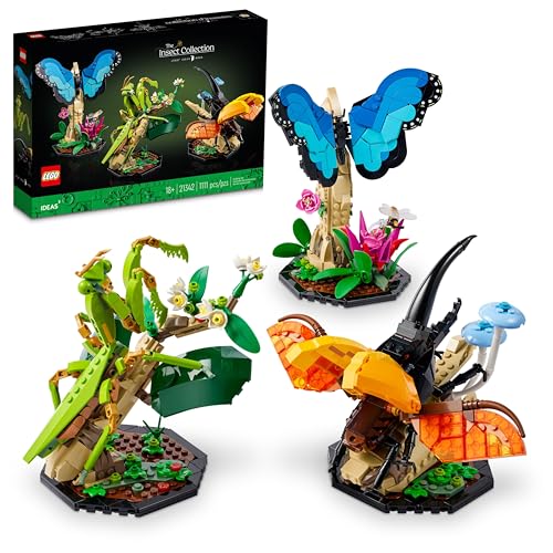LEGO Ideas The Insect Collection, Fun Gift for Nature Lovers, with Life-Size Blue Morpho Butterfly, Hercules Beetle and Chinese Mantis Display Models, Bug Building Set and Nature Décor, 21342