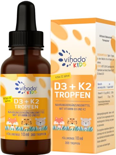 (-36%) Vihado Vitamin D3 + K2 Tropfen für Kinder 4-12 Jahre, vegan, 500 I.E. aus Flechten, 300 Tage (10 ml)