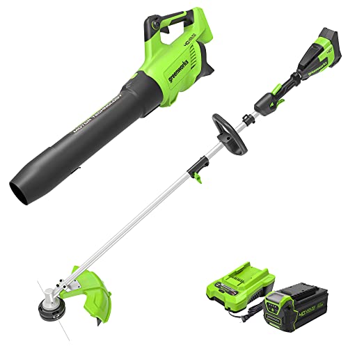 Greenworks 40V Brushless String Trimmer & Leaf Blower Combo Kit with Battery & Charger $196