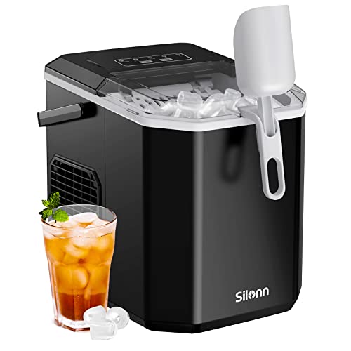 Silonn Ice Maker Countertop, Portable Ice Machine with Carry Handle, Self-Cleaning Ice Makers with Basket and Scoop, 9 C