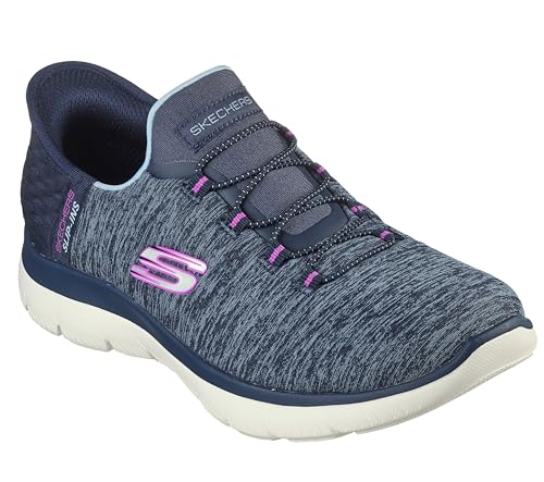 Skechers Women's Summits Hands-Free Slip-Ins – Memory Foam Insole, Heel Pillow, Vegan Materials Sneaker, Navy Purple, 8 Wide