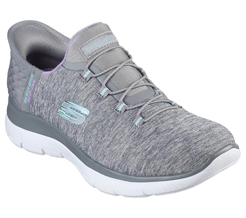 Skechers Women's Summits Hands-Free Slip-Ins – Memory Foam Insole, Heel Pillow, Vegan Materials Sneaker, Grey Mint, 8 Wide