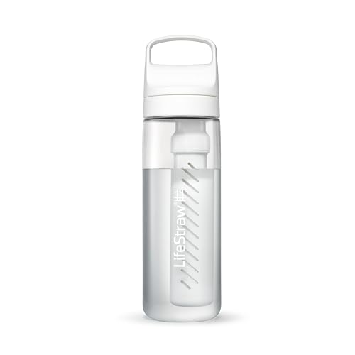 LifeStraw Go Series – BPA-Free Water Filter Bottle for Travel and Everyday use removes Bacteria, parasites and microplastics, Improves Taste, 22oz; Clear